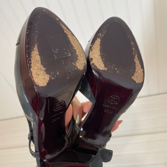 Chanel Green Patent Leather Color Block Slingback Dress Shoes EU 38.5 - US 8 - Picture 7 of 12